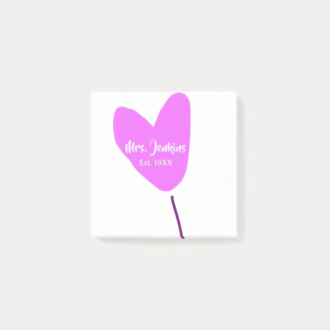 Pink heart balloon Mrs add name est. Add year love Post-it Klebezettel (Vorderseite)