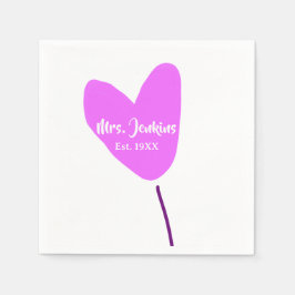 Pink heart balloon Mrs add name est. Add year love Serviette