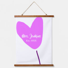 Pink heart balloon Mrs add name est. Add year love Wandteppich Mit Holzrahmen