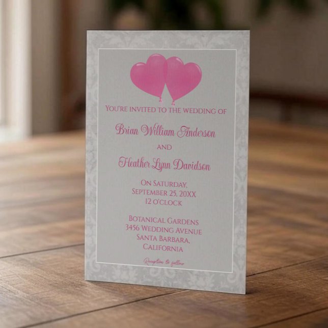 Pink Heart Balloons Einladung Hochzeit (Pink Heart Balloons Wedding Invitation)