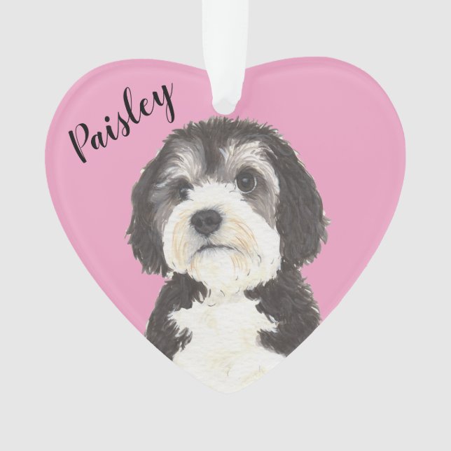 Pink Heart Bernedoodle Sheepadoodle Ornament (Vorderseite)