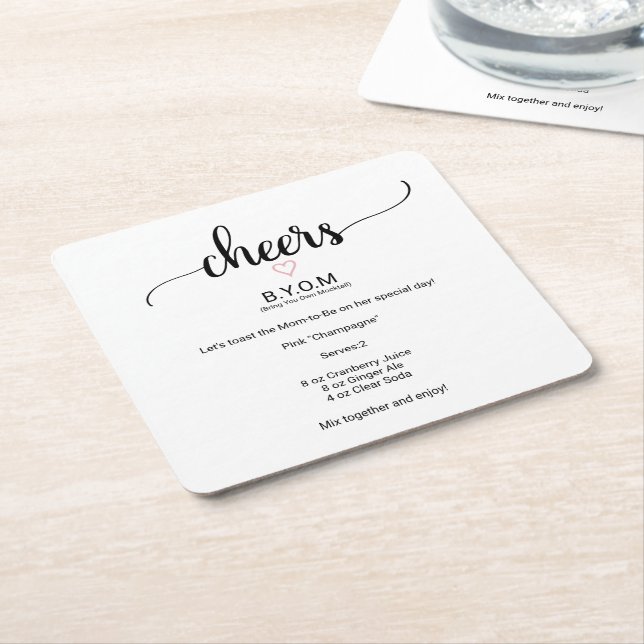 Pink Heart Black Calligraphy Baby Showtail Rechteckiger Pappuntersetzer (angewinkelt)