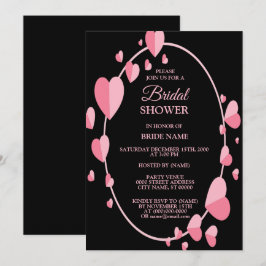 Pink Heart Black Geometric Bridal Shower Party Einladung