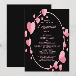 Pink Heart Black Geometric Engagement Party Einladung
