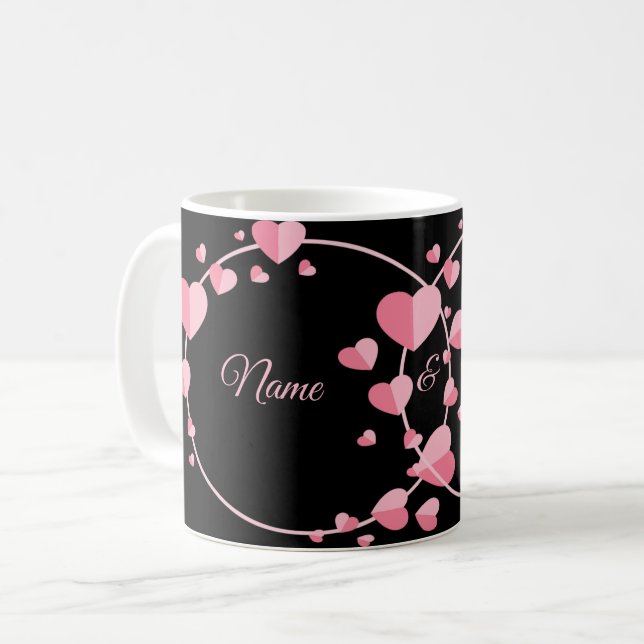 Pink Heart Black Geometric Wedding Party Elegant Kaffeetasse (Vorderseite Links)