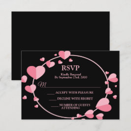 Pink Heart Black Geometric Wedding Party Elegant RSVP Karte