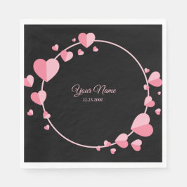 Pink Heart Black Geometric Wedding Party Elegant Serviette