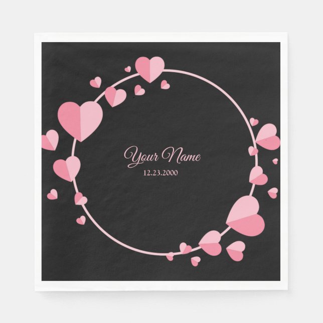 Pink Heart Black Geometric Wedding Party Elegant Serviette (Vorderseite)