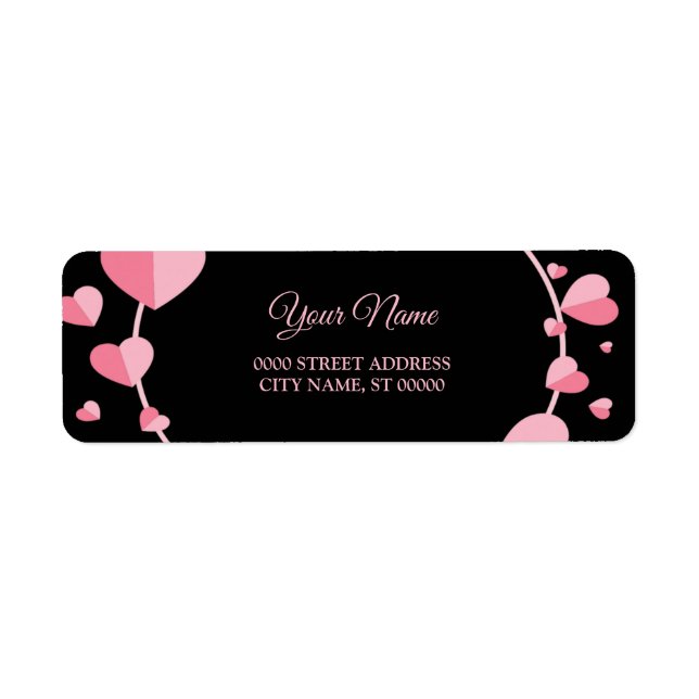 Pink Heart Black Geometric Wedding Return Address (Vorne)
