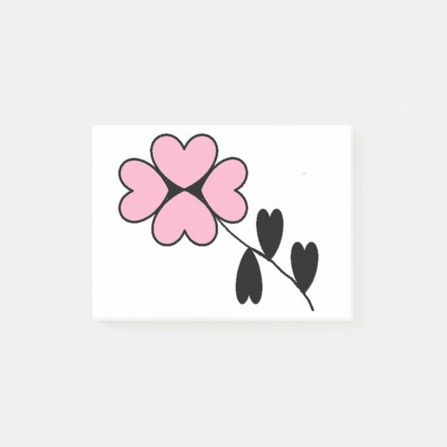 PINK HEART BLUME POST-IT KLEBEZETTEL (Vorderseite)