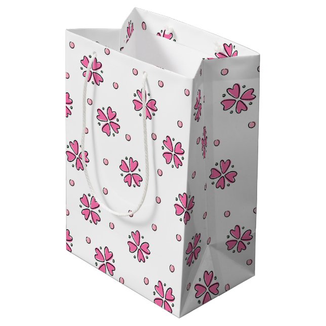 Pink Heart Blumen Petals Mittlere Geschenktüte (Rückseite Schrägansicht)