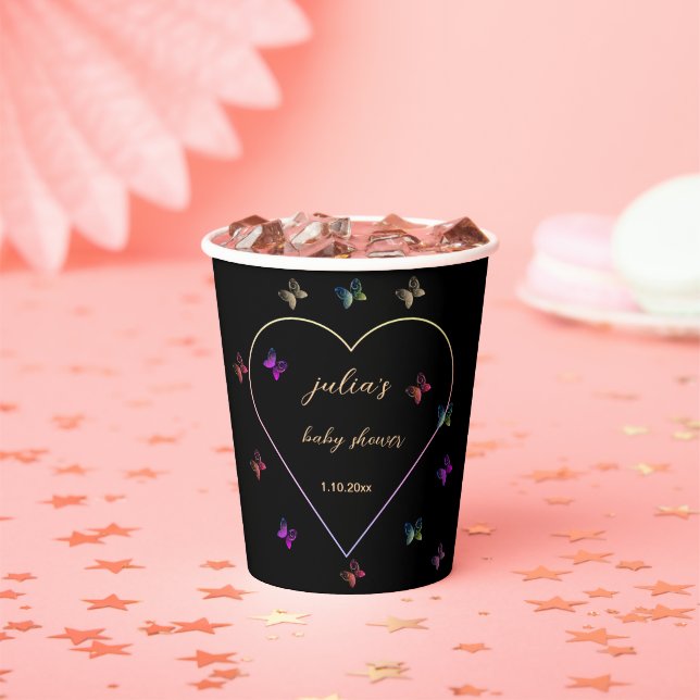 Pink Heart Butterfly Girl Dusche Pappbecher (Insitu)