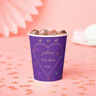 Pink Heart Butterfly Girl Dusche Pappbecher