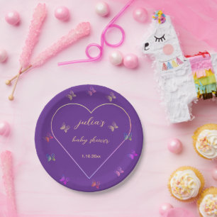 Pink Heart Butterfly Girl Dusche Pappteller