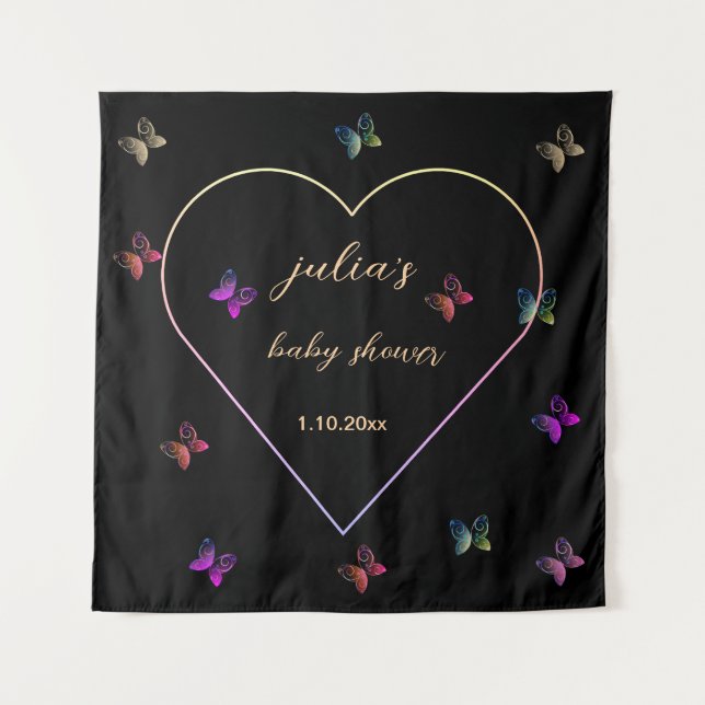 Pink Heart Butterfly Girl Dusche Wandteppich (Vorderseite)