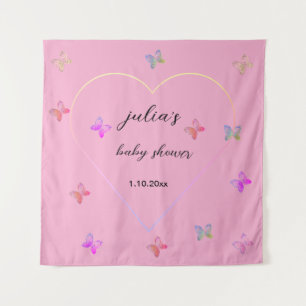 Pink Heart Butterfly Girl Dusche Wandteppich