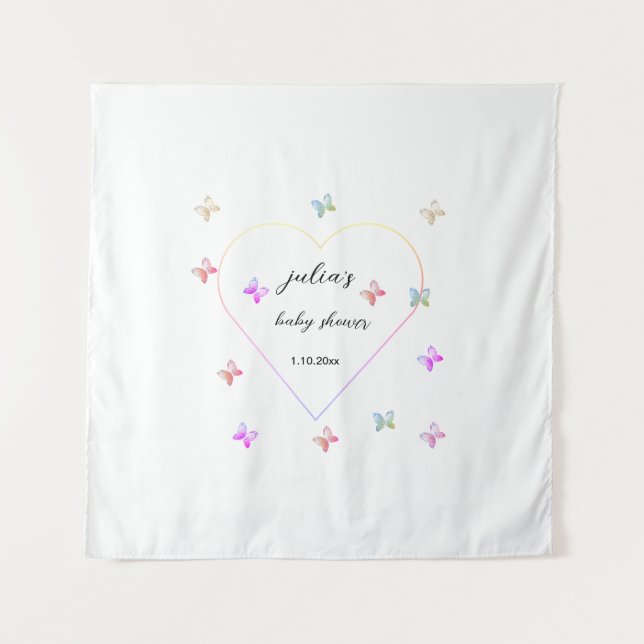 Pink Heart Butterfly Girl Dusche Wandteppich (Vorderseite)