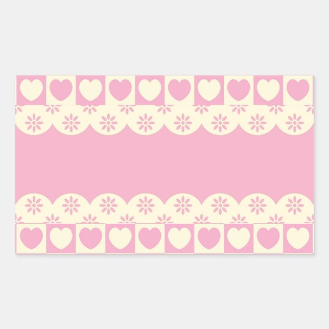 Pink Heart Checked Rectangle Aufkleber (Vorderseite)