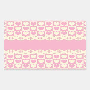Pink Heart Checked Rectangle Aufkleber