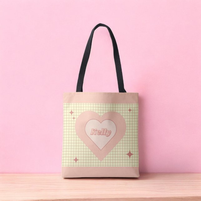 Pink Heart Checkered Pattern Valentinstag (Pink Heart Checkered Pattern Valentine's Day Tote Bag)