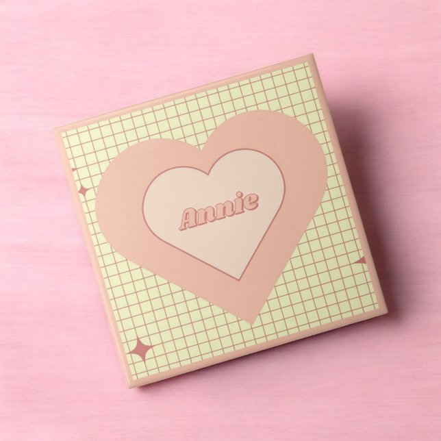 Pink Heart Checkered Pattern Valentinstag Fliese (Pink Heart Checkered Pattern Valentine's Day Ceramic Tile)
