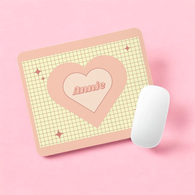 Pink Heart Checkered Pattern Valentinstag Mousepad (Pink Heart Checkered Pattern Valentine's Day Mouse Pad)