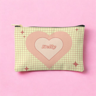 Pink Heart Checkered Pattern Valentinstag Zubehörtasche