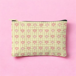 Pink Heart Checkered Pattern Valentinstag Zubehörtasche