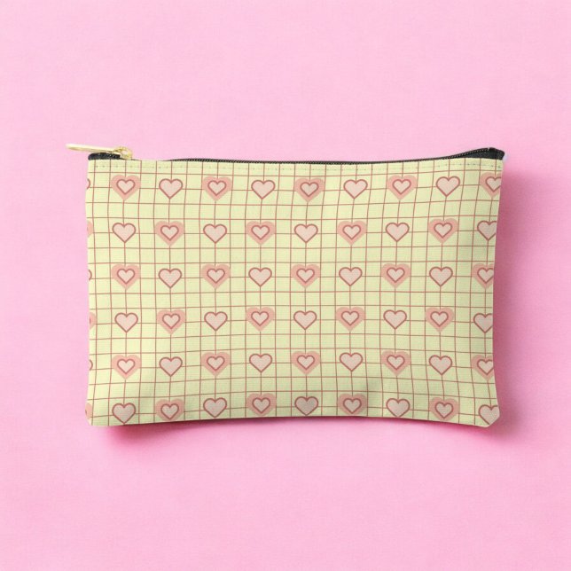 Pink Heart Checkered Pattern Valentinstag Zubehörtasche (Pink Heart Checkered Pattern Valentine's Day Accessory Pouch)