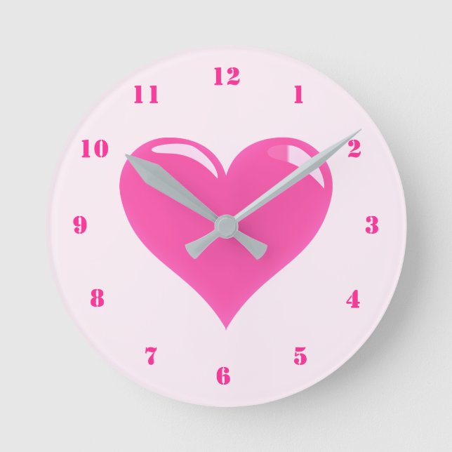 Pink Heart Clock Runde Wanduhr (Vorderseite)