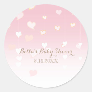 Pink Heart Confetti Babydusche Runder Aufkleber