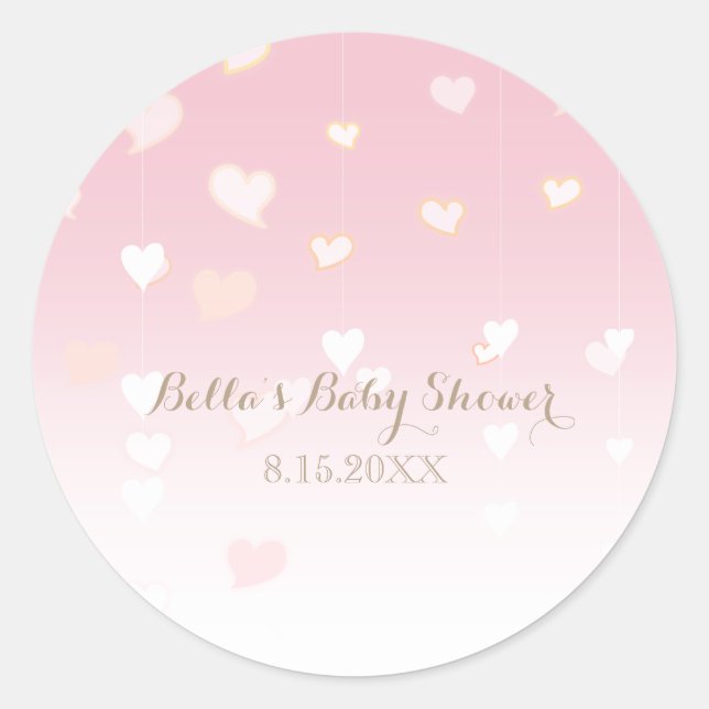 Pink Heart Confetti Babydusche Runder Aufkleber (Vorderseite)
