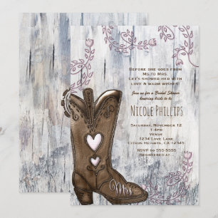 Pink Heart Cowgirl MRS Cowgirl Boots Brautparty Einladung