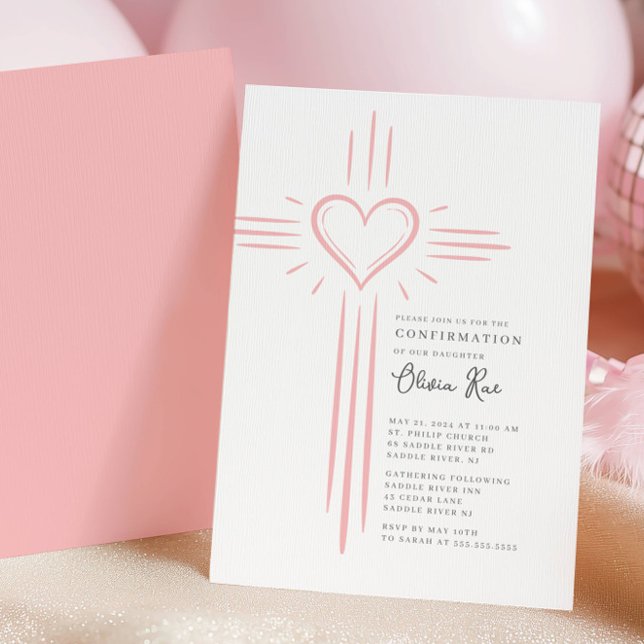 Pink Heart Cross Confirmation Invitation Einladung (Von Creator hochgeladen)