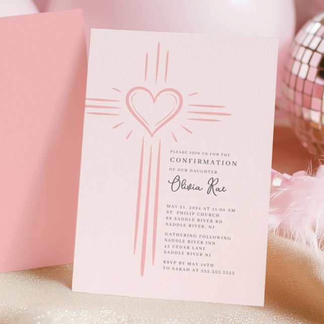 Pink Heart Cross Confirmation Invitation Einladung (Von Creator hochgeladen)