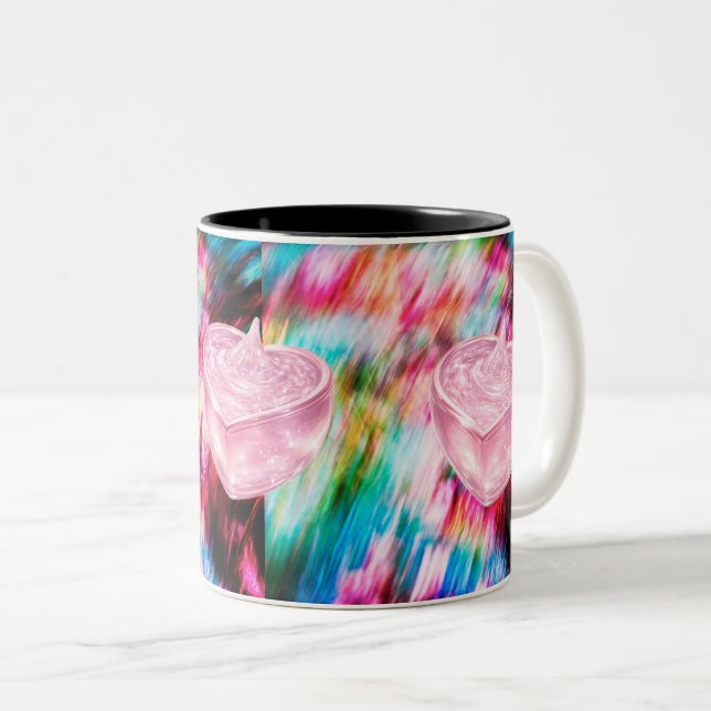 Pink Heart Crystal Abstract Art Mug Zweifarbige Tasse (VorderseiteRechts)