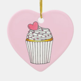 Pink Heart Cupcake Bridal Baby Dusche Feier Keramik Ornament