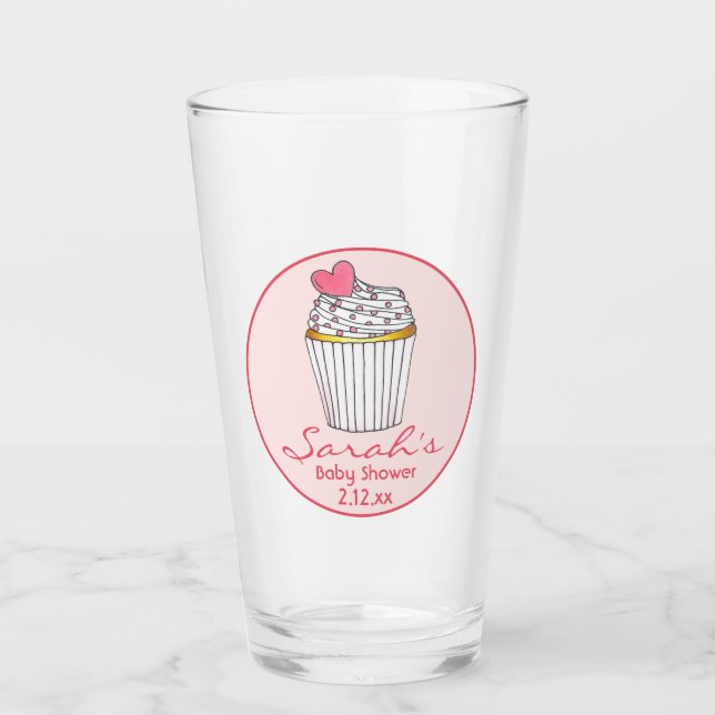 Pink Heart Cupcake Bridal Baby Dusche Gefallen Glas (Vorderseite)