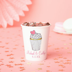 Pink Heart Cupcake Bridal Babydusche Hochzeit Pappbecher