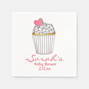 Pink Heart Cupcake Personalisiert Girl Baby Dusche Serviette