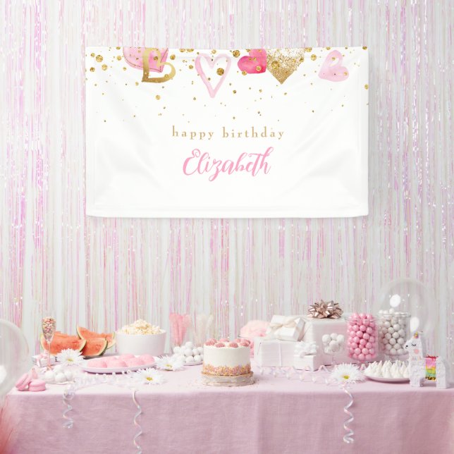 Pink Heart Custom Heart Geburtstag Banner (Party)