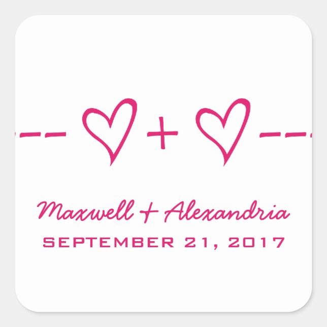 Pink Heart Equation Wedding Stickers (Vorderseite)
