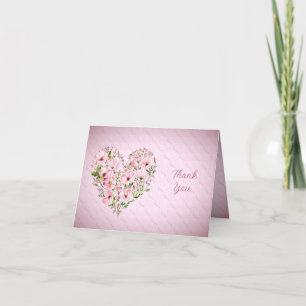 Pink Heart Floral Danke Karte