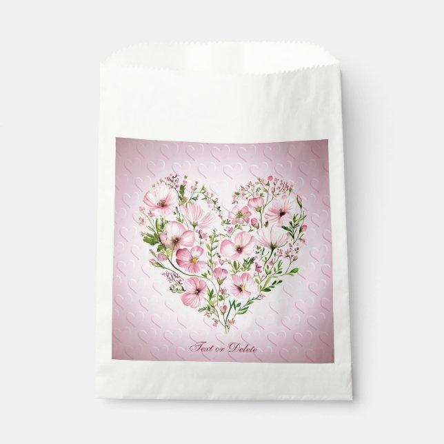Pink Heart Floral Gefälligkeitsags Geschenktütchen (Vorderseite)