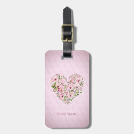 Pink Heart Floral Gepäckstück Tag Gepäckanhänger
