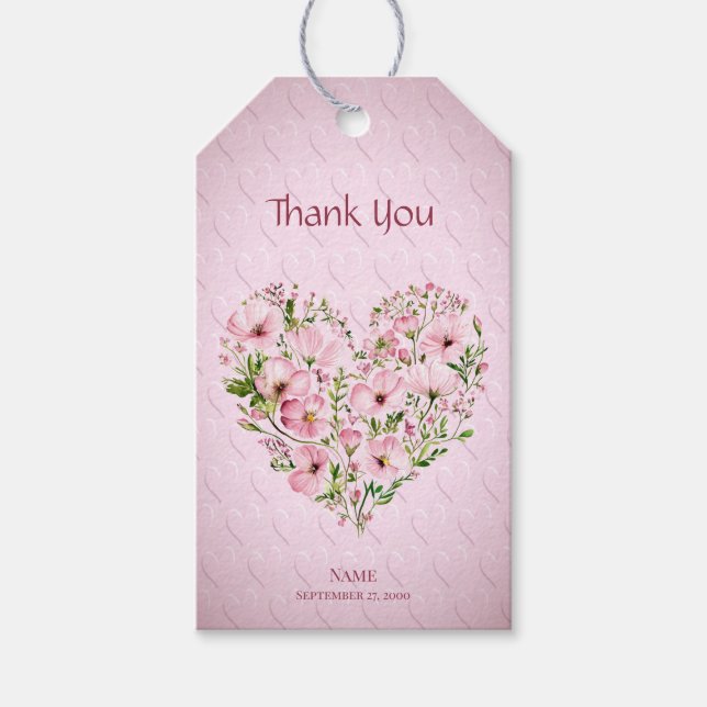 Pink Heart Floral Geschenk Tag Geschenkanhänger (Vorderseite)