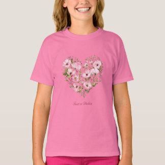 Pink Heart Floral Girl T - Shirt
