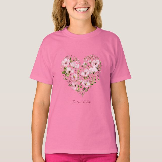 Pink Heart Floral Girl T - Shirt (Vorderseite)