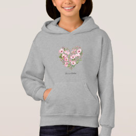 Pink Heart Floral Kids Pullover Hoodie