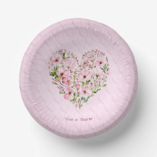 Pink Heart Floral Paper Bowl Pappteller